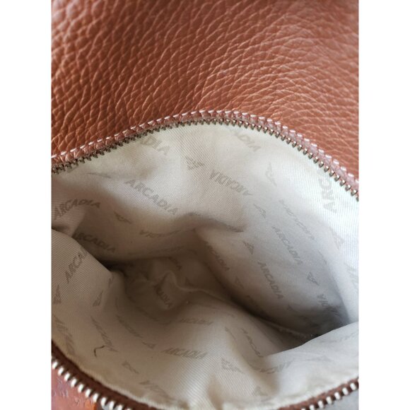 Vintage Arcadia Leather Crossbody Bag: Tan Brown Shoulder Tote - Picture 7 of 10